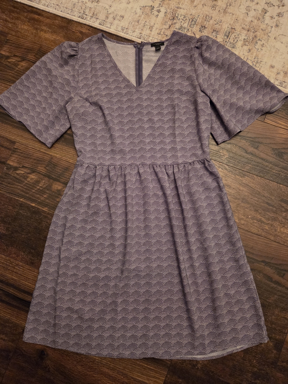 Ann Taylor Factory Lavender Textured V‑Neck Mini Dress